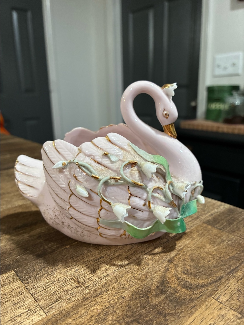 Vintage Lefton China Pink Swan Planter / Trinket Dish (Model 195)